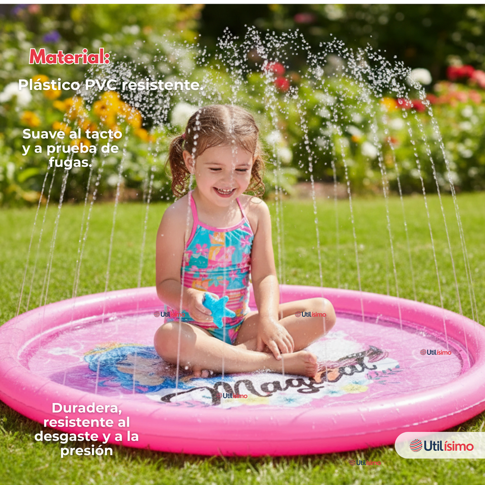 Alfombra Piscina Agua Rociador Para Niña Color Rosado 170 cm