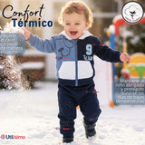 Conjunto 2 Piezas Buzo Pantalón Y Polerón Con Capucha De Algodón Azul Bebé Niño