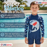 Traje de Baño Enterito Con Cremallera Manga Larga Niño 2 a 6 años Blue Shark