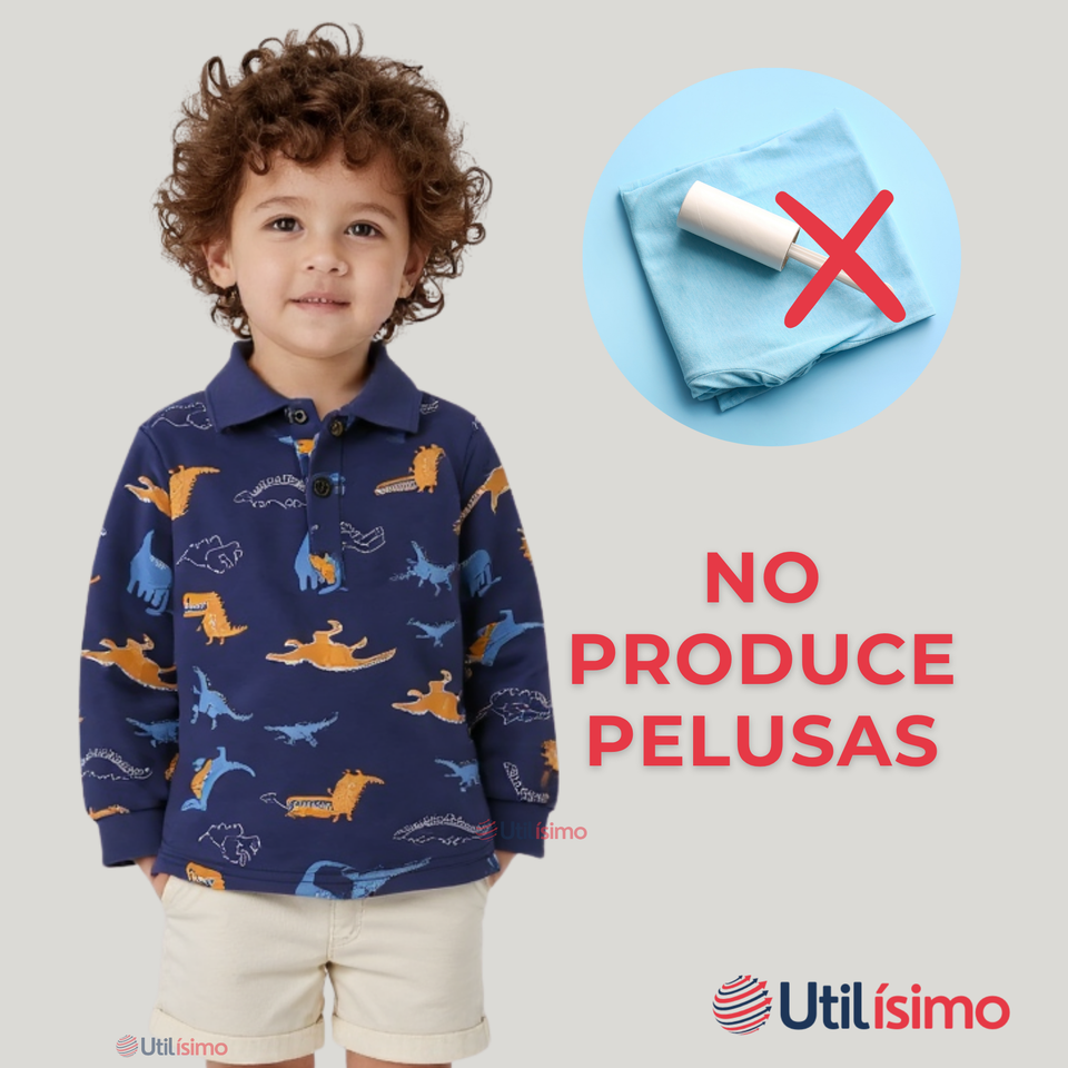 Polera Piqué Manga Larga Niño con Estampado de Dinosaurios Azul