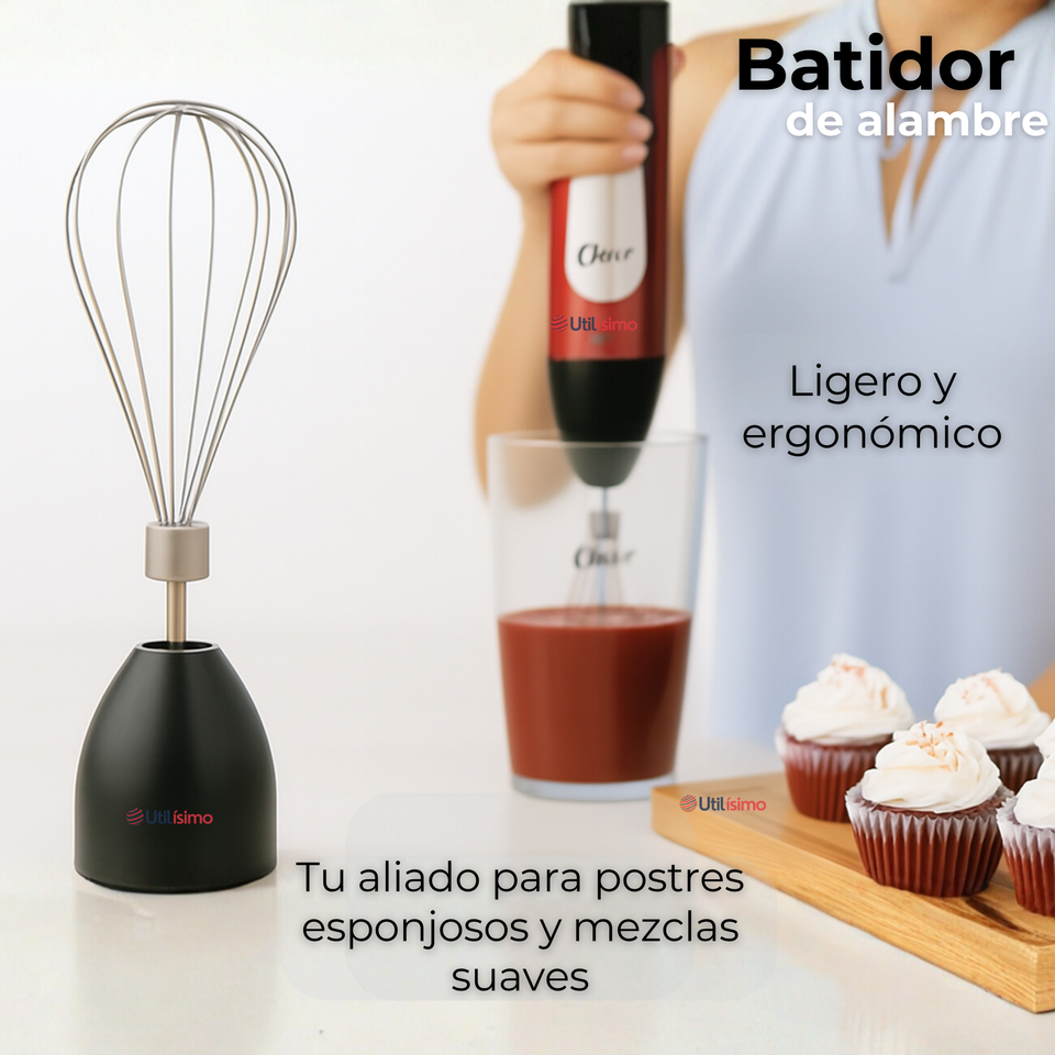 Batidora de inmersión Oster® roja con organizador y accesorios