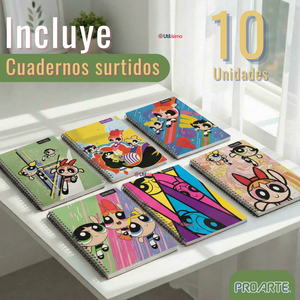 Pack 10 Cuadernos Universitarios Chicas Superpoderosas 100 Hojas Proarte Powerpuff Girls