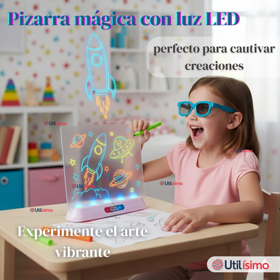 Pizarra Mágica Luz Led 3D Niño o Niña con Plantillas de Dibujos