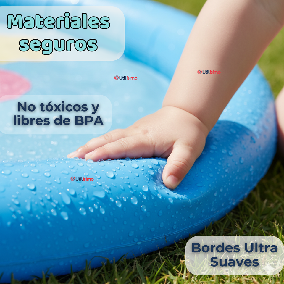 Alfombra De Agua Piscina A Chorros Cascada Niños Color Celeste 170cm