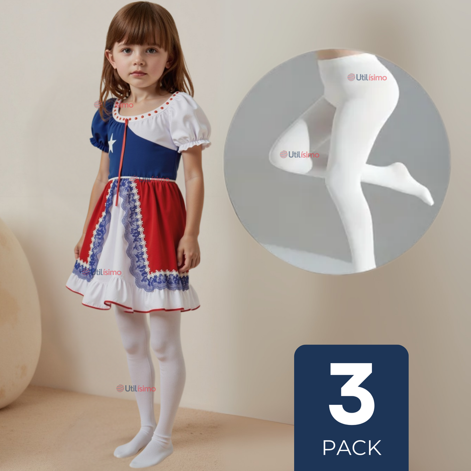 Pack 3 Ballerinas Pantys Primera Capa Blancas Niña Fiestas Patrias Blanco