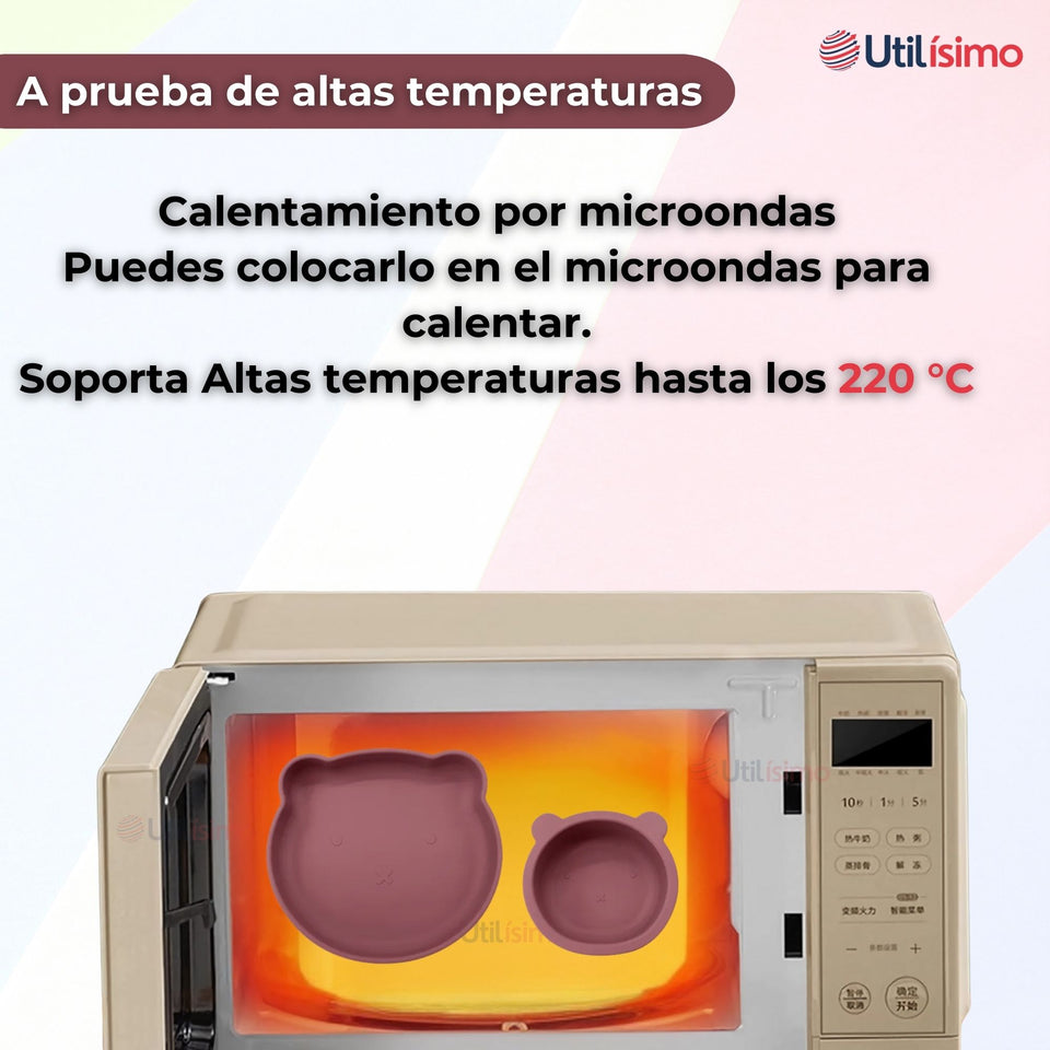 Set De Alimentación Bebé Silicona 5 Piezas De Osito Libre BPA Colores Surtidos