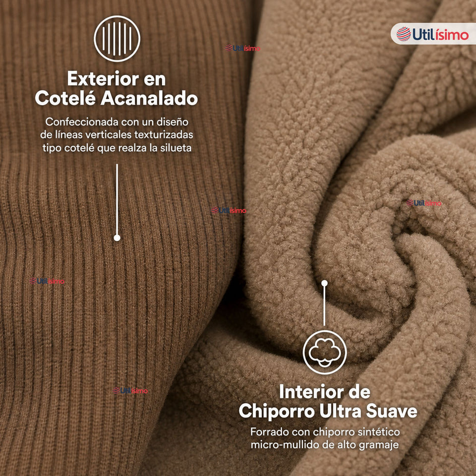 Calza Acanalada Cotelé Polar Con Chiporro Térmica Mujer Elásticada Café