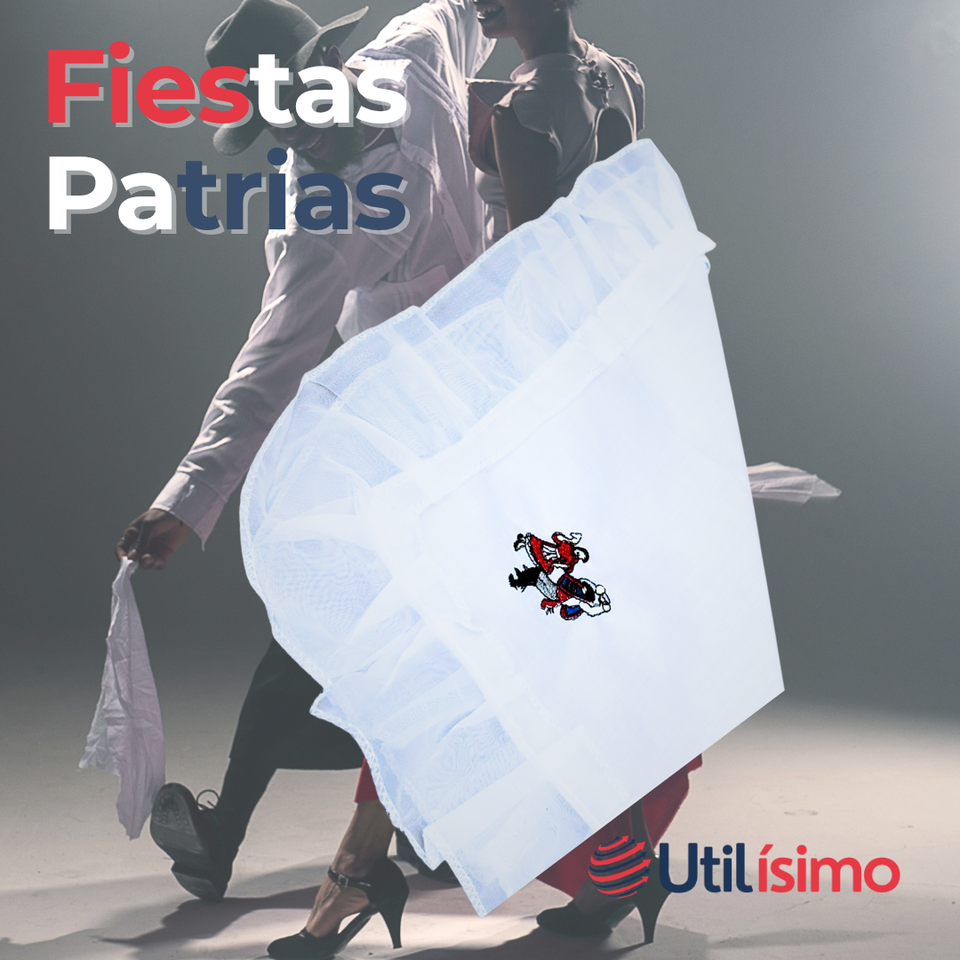Pañuelo Baile Cueca 36 CM Con Bordes Bordado Pareja Fiestas Patrias