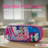 Mochila Bolso Escolar Diseño 3D + Estuche + Lonchera 40Cm Niña Tela Oxford Friends Forever