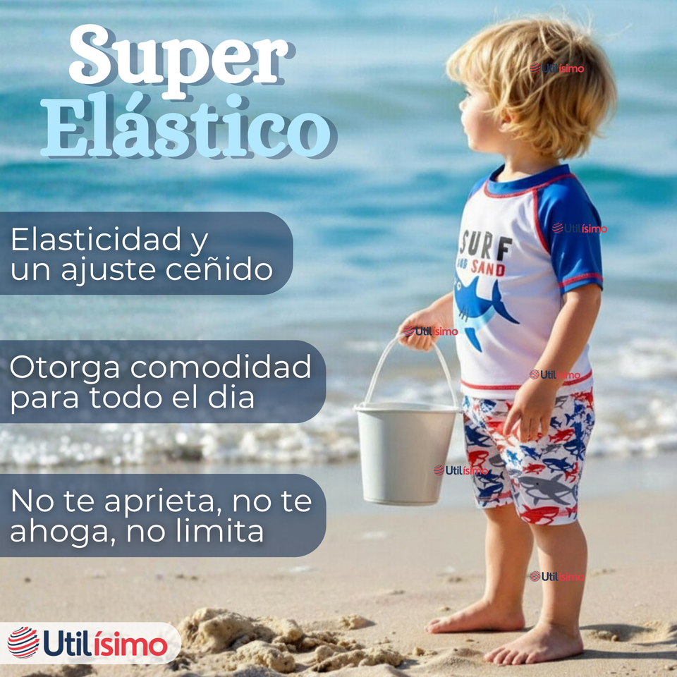 Traje de Baño Manga Corta Pantalón Corto 2 Piezas Corte Split Niño 2 a 4 años Blue Azul