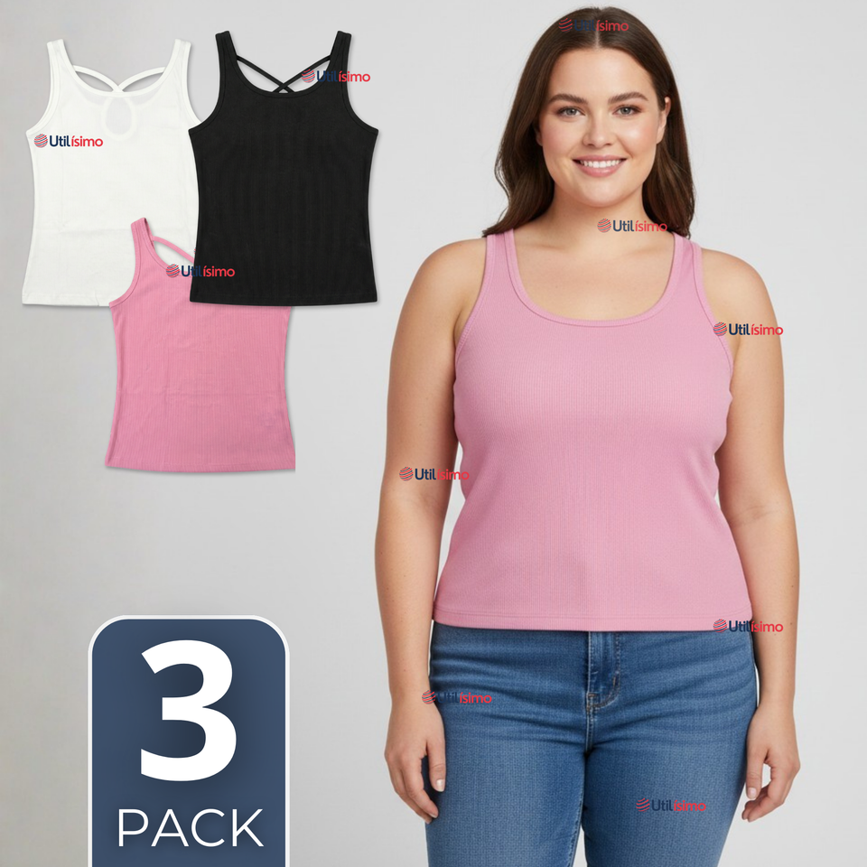 Pack 3 Camisetas Poleras 100% Algodón Básicas Lisa Con Espalda Cruzada Mujer Colores Surtidos Peto