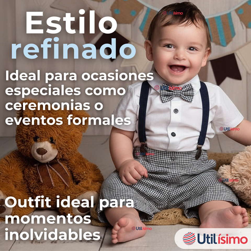 Conjunto De Vestir Con Tirantes Camisa Pantalón Corto Algodón Bebe