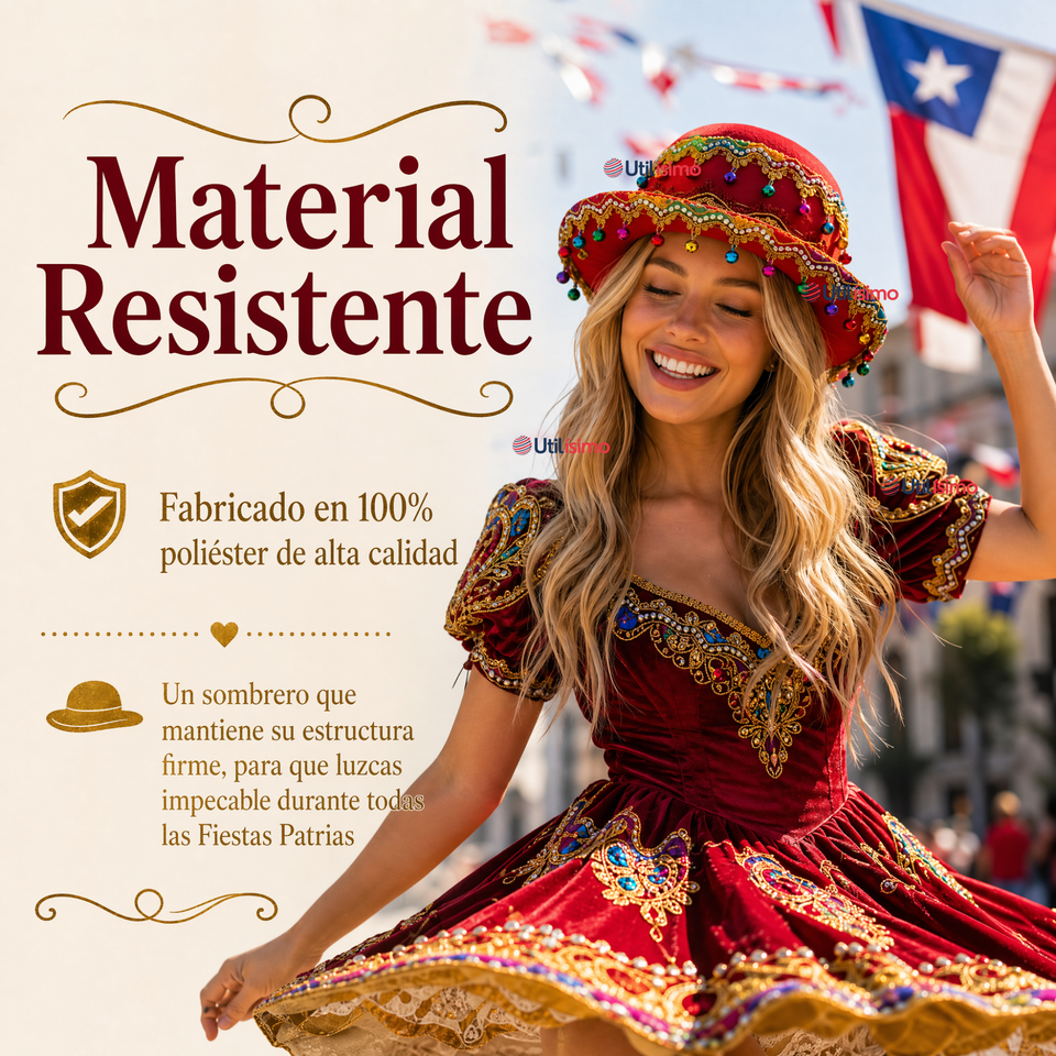 Sombrero Gorro Caporal Mujer Fiestas Patrias Rojo Con Cascabeles Baile Típico