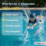 Traje De Baño 2 Piezas Con Gorro Niño 4 a 14 Años Protección Completa Astronaut