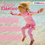 Traje de Baño Manga Larga Pantalón Largo Pantalón Corto 3 Piezas Corte Split Niña 3 a 11 años Pink Flowers