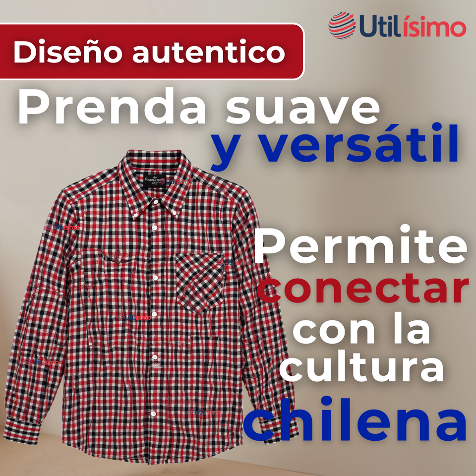 Camisa Huaso Cuadrillé Cuadro Manga Larga 100% Algodón Negro Rojo Casual