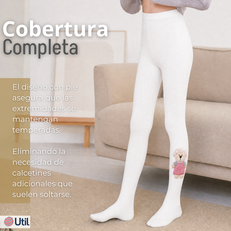 Panty 3D Osito Blanco Tejida Niña Ballerina 78% Algodón Premium