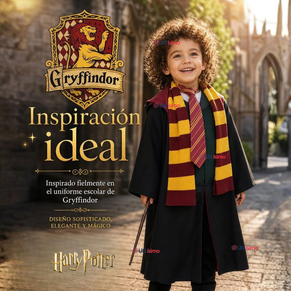 Disfraz Harry Potter Con Capa + Bufanda + Corbata + Varita Gryffindor Niño y Niña