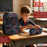 Mochila Escolar Con Estuche 43cm Tela Oxford Impermeable Niño