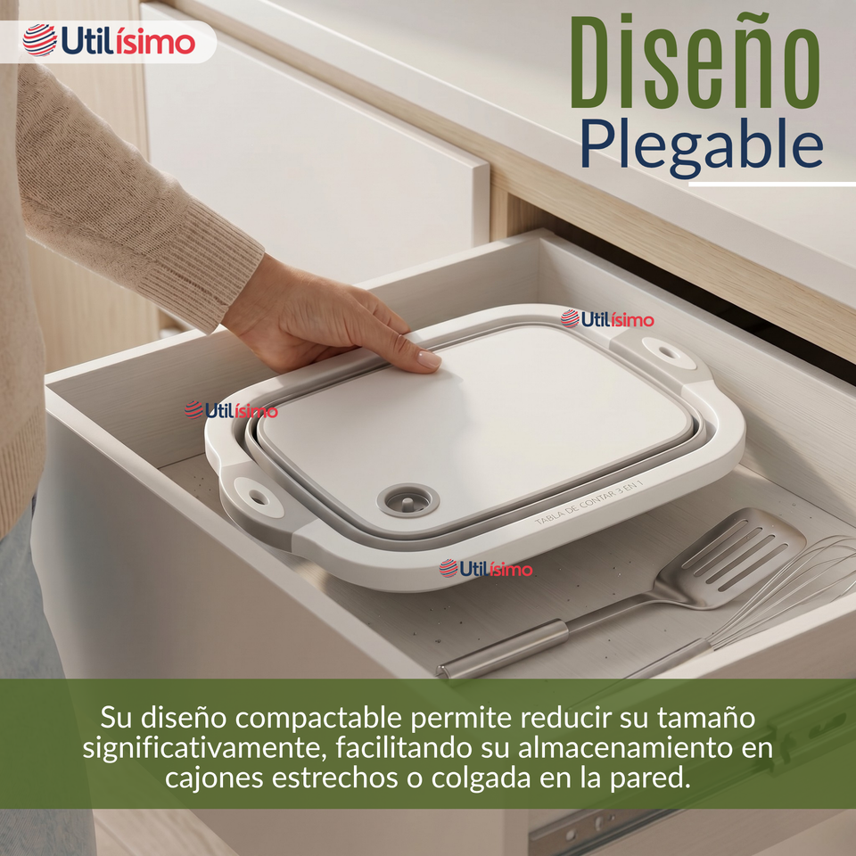 Tabla De Picar Plegable  3 En 1 Drenaje Multiuso Cocina Silicona