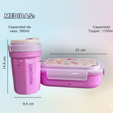 Set Fiambrera Tupper + Vaso Para Niños y Niñas Colores Varios Infantiles