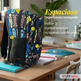 Mochila Escolar Bolso Con Estuche 43Cm Tela Oxford Niño Happy Skate