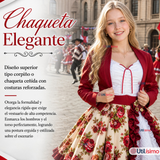 Vestido Chinita Huasa Juvenil 2 Piezas Burdeo Floreado Cueca Fiestas Patrias