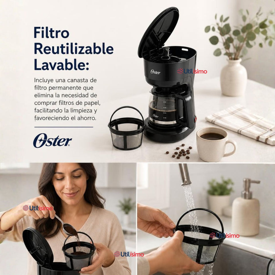 Cafetera de goteo Oster® de 5 tazas, con filtro reutilizable, Negro, BVSTDCS51B