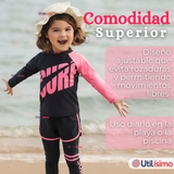 Traje de Baño Manga Larga Pantalón Largo Pantalón Corto 3 Piezas Corte Split Niña 3 a 11 años Black Surf