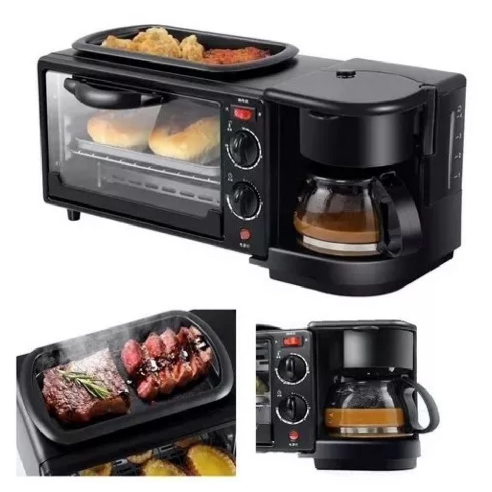 Maquina Desayuno Multifuncional 3 En 1 Horno Cafetera Sarten