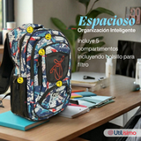 Mochila Escolar Bolso Con Estuche 43Cm Tela Oxford Niño Design Geometric