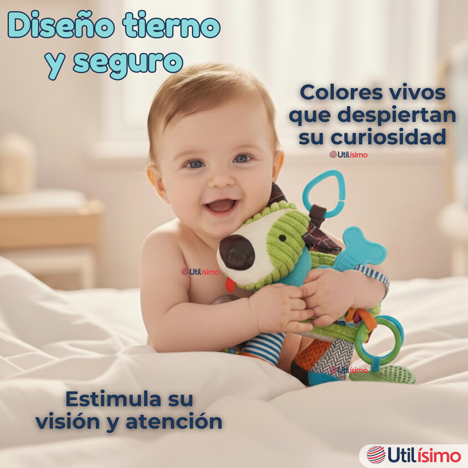 Juguete Peluche Animales Sensorial Con Mordedor Y Sonajero Diseño Perrito Niña y Niño