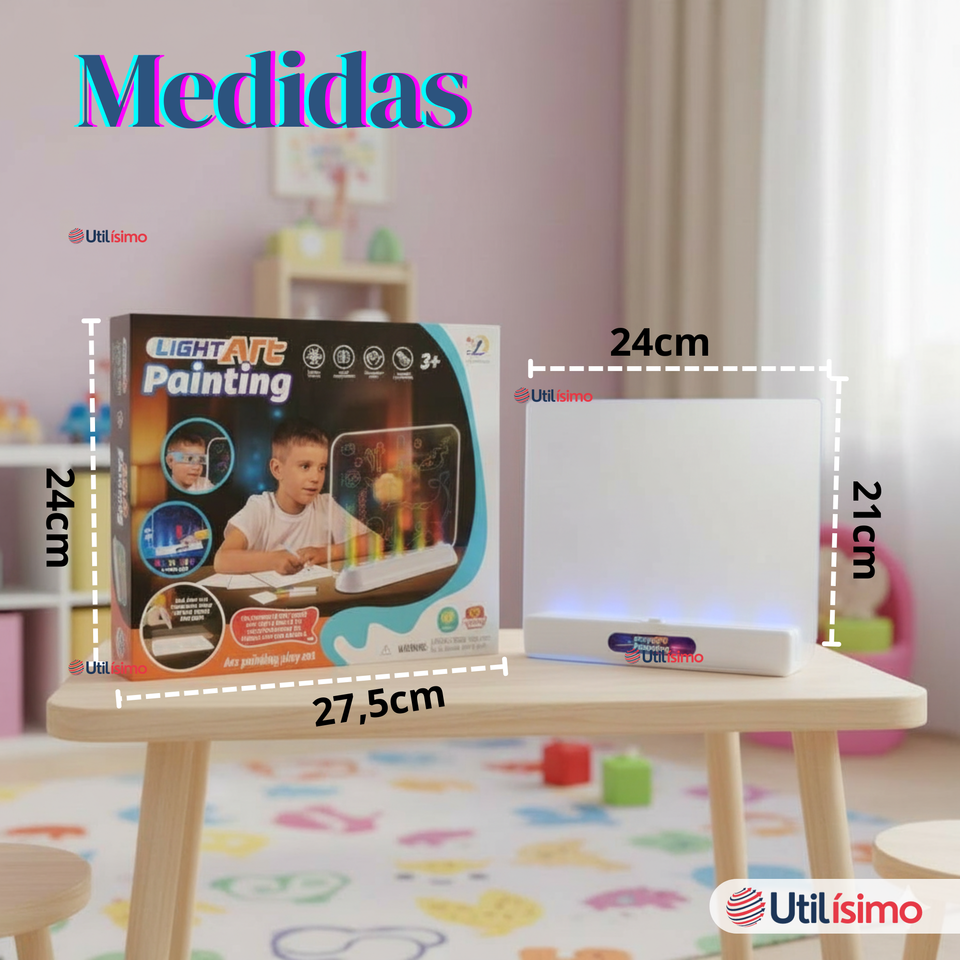Pizarra Mágica Luz Led 3D Niño o Niña con Plantillas de Dibujos