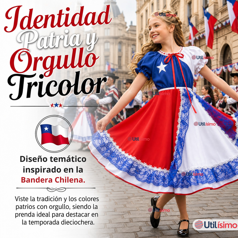Vestido Chinita Huasa Niña Bandera Chile Fechas Patrias