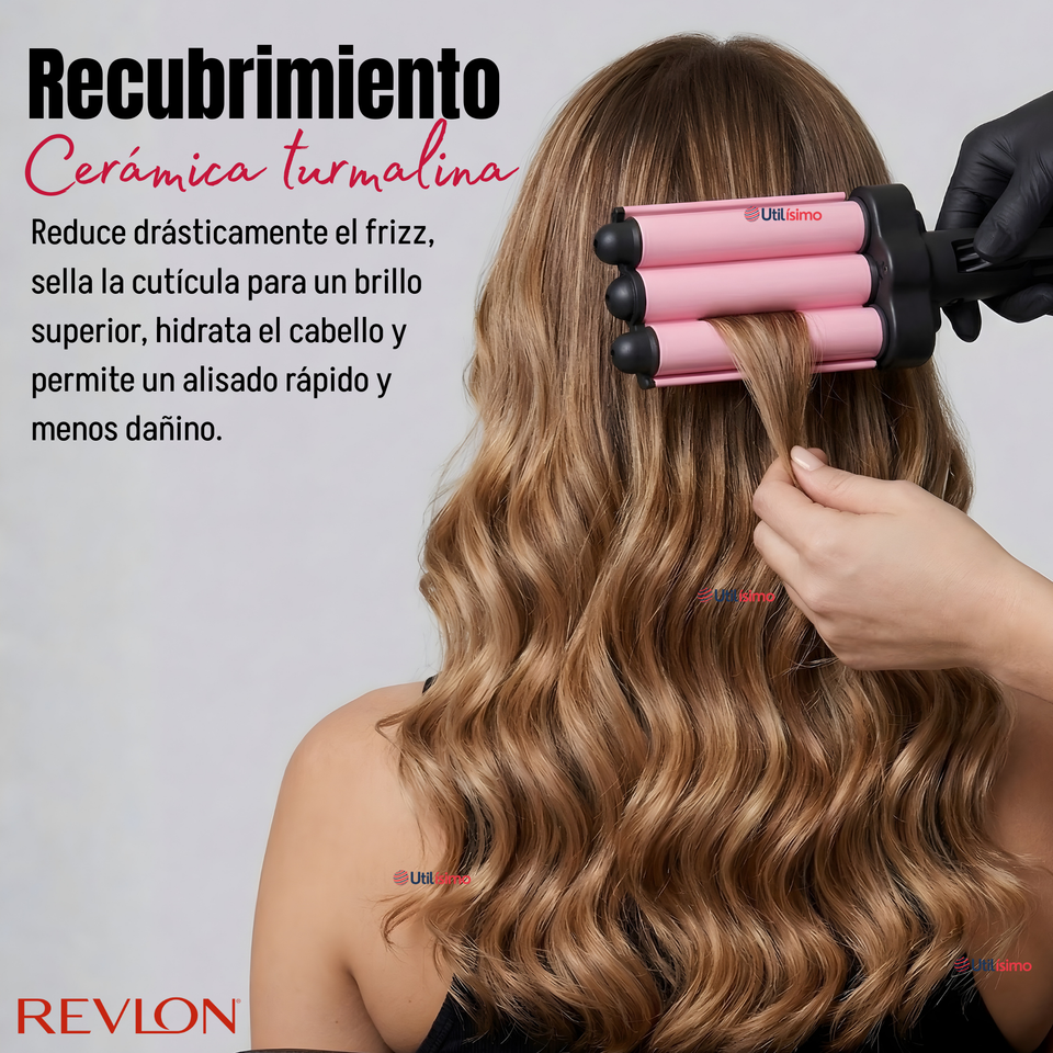 Onduladora De Pelo Revlon Waver Jumbo De 3 Barriles 120W Rosa