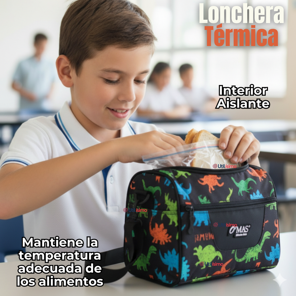 Mochila Escolar Kit Con Estuche y Lonchera 43cm Tela Oxford Dino Niño