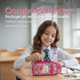 Mochila Escolar Hello Kitty Bailarina Con Ruedas Desmontables + Estuche + Lonchera Niña Poliéster