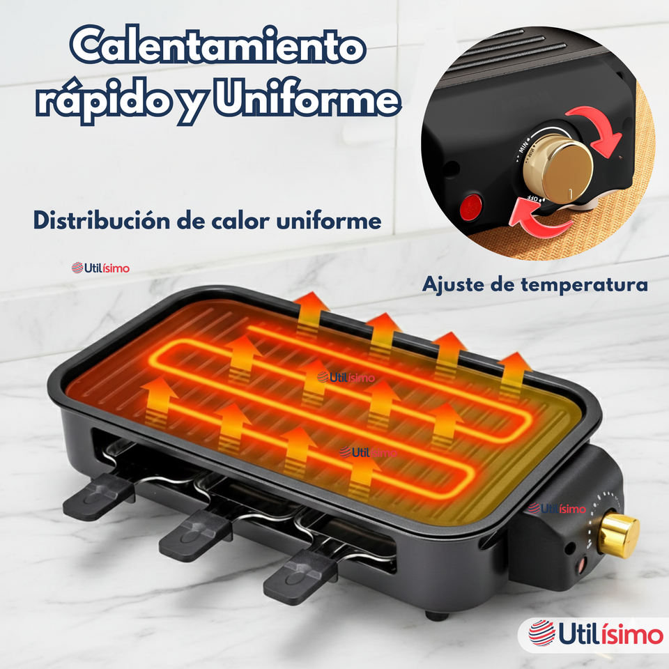 Parrilla Eléctrica de mesa Raclette 2 En 1 Sin Humo 1500w de Potencia Negra
