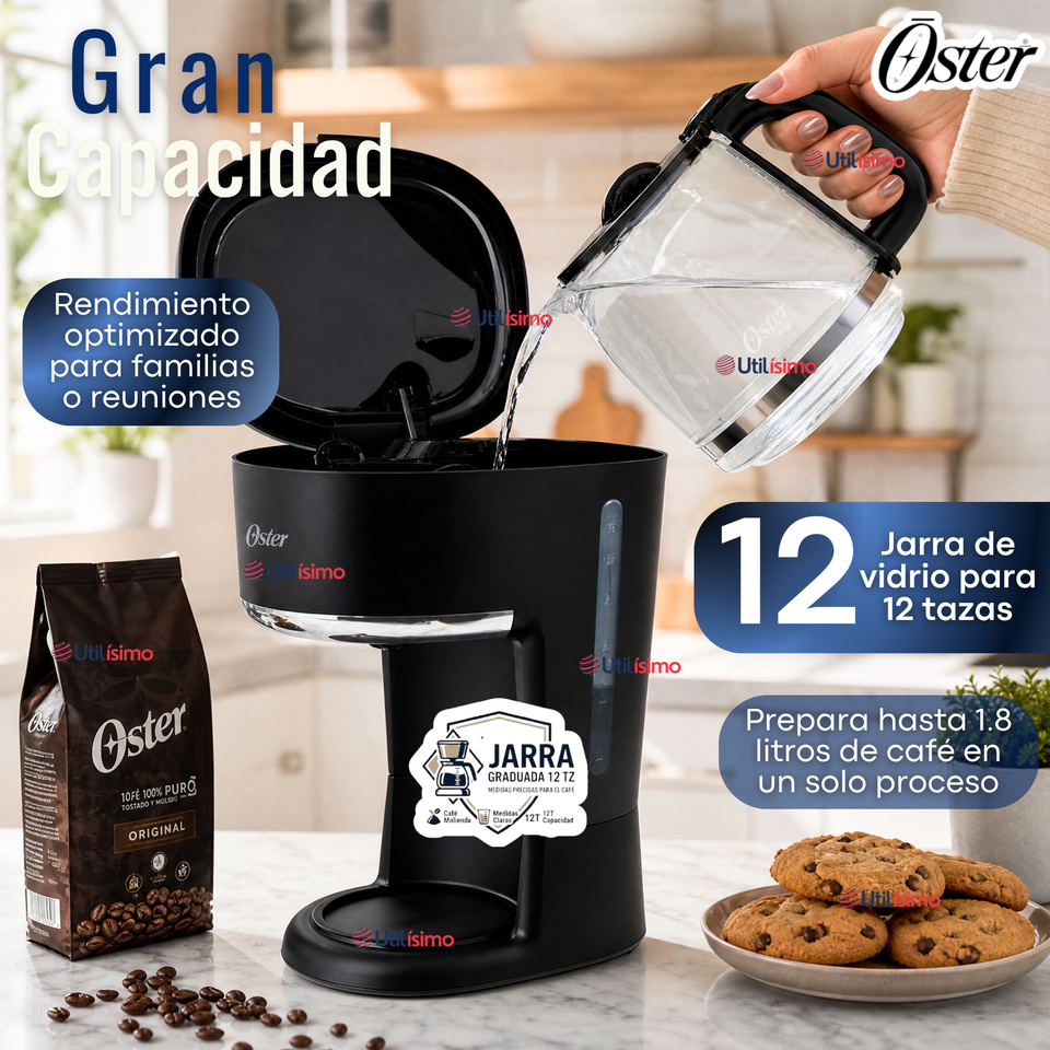 Cafetera de goteo Oster® de 12 tazas programable con filtro reutilizable Negro BVSTDCP121B