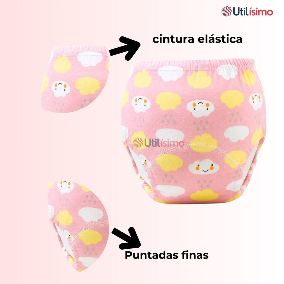 Pack 3 Calzón Pantys Niña Entrenamiento Algodón Absorbente Transpirable Cintura Elástica