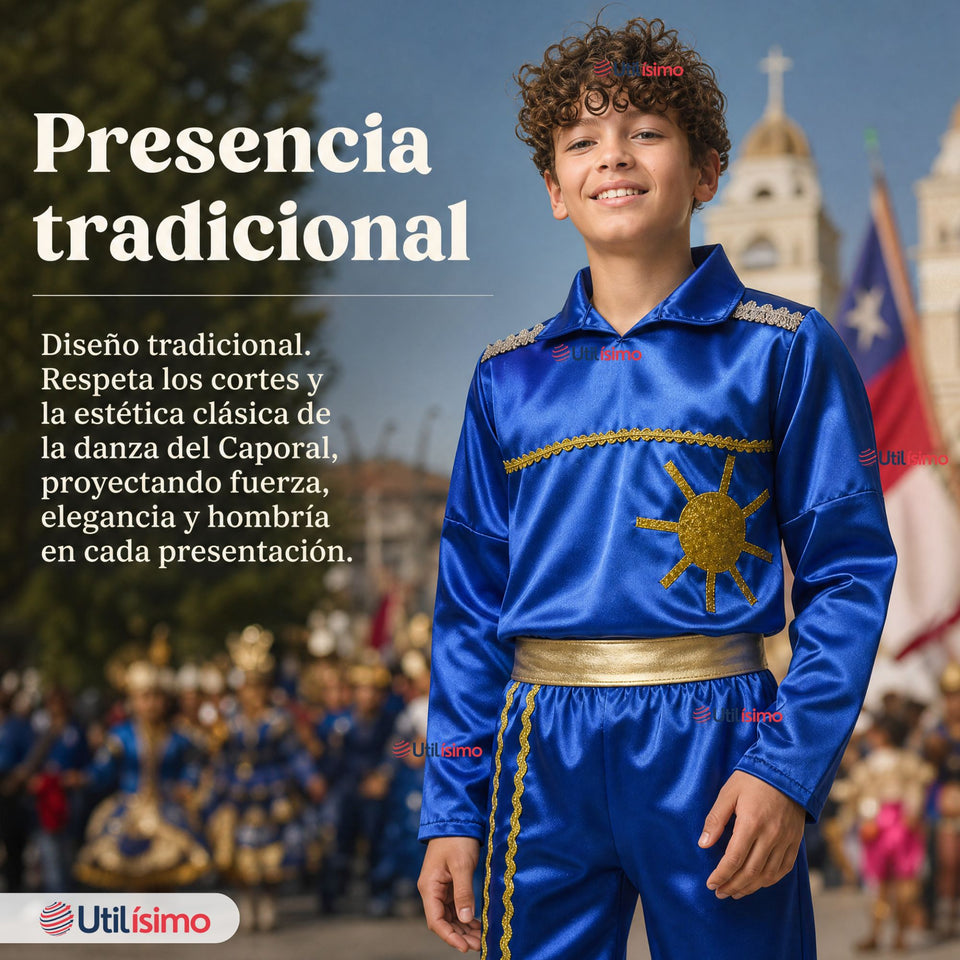 Traje Típico Caporal Azul Danza Tradicional Fiestas Patrias