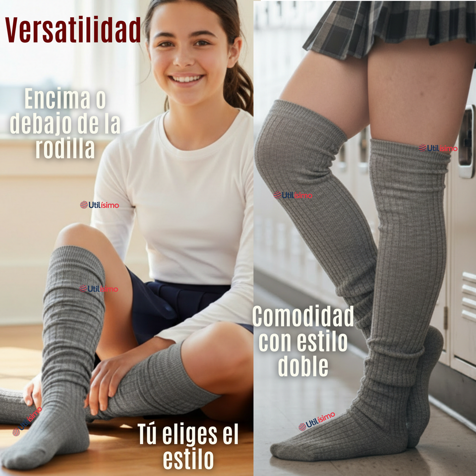 Pack 6 Bucaneras Escolares Calcetines Acrílico Gris Premium Niña y Juvenil