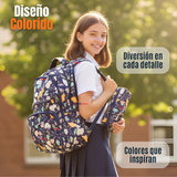 Mochila Escolar Con Estuche 46cm Poliéster Impermeable Niña Juvenil