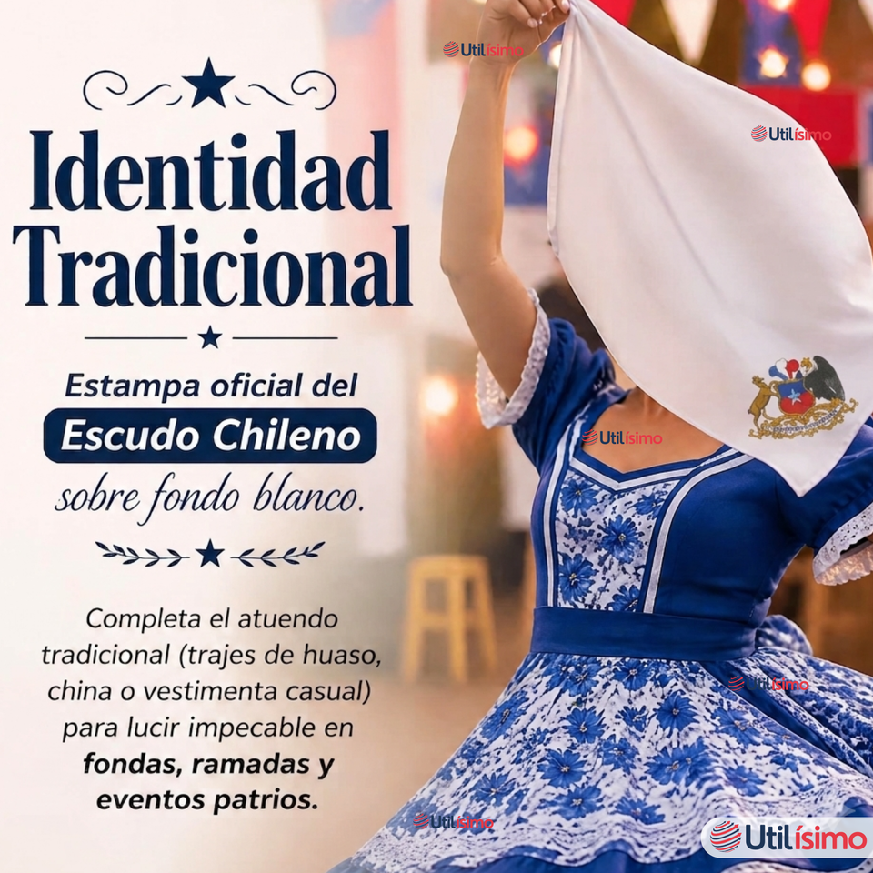 Pack 6 Pañuelos Baile Cueca 36cm Bordado Escudo Chileno Algodón Fiestas Patrias