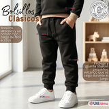 Conjunto 2 Piezas Buzo Pantalón Y Polerón Con Capucha Negro Niño