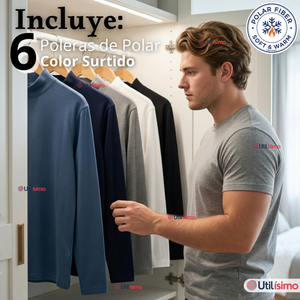 Pack 6 Camisetas Poleras Polar Primera Capa Cuello Beatle Manga Larga Colores Surtidos Hombre