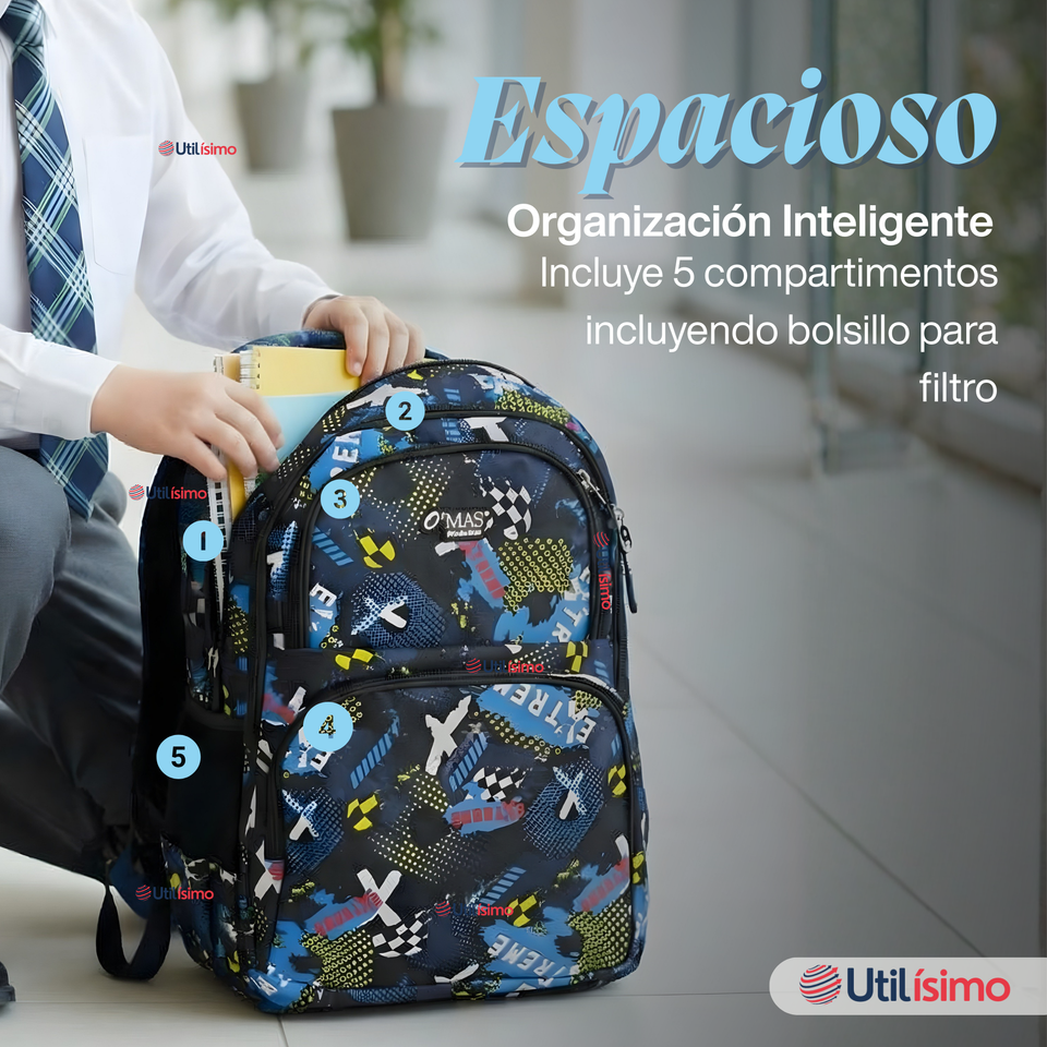 Mochila Bolso Escolar + Lonchera + Estuche 45Cm Niño Tela Oxford Extreme