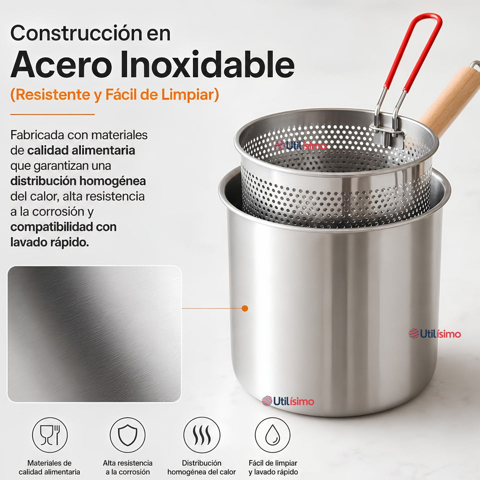 Olla Freidora Multiusos 3 en 1 Capacidad 3.5L Acero Inoxidable