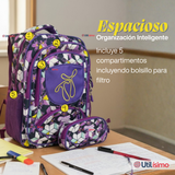 Mochila Escolar Bolso Con Estuche 43Cm Tela Oxford Niña Beautiful Flowers