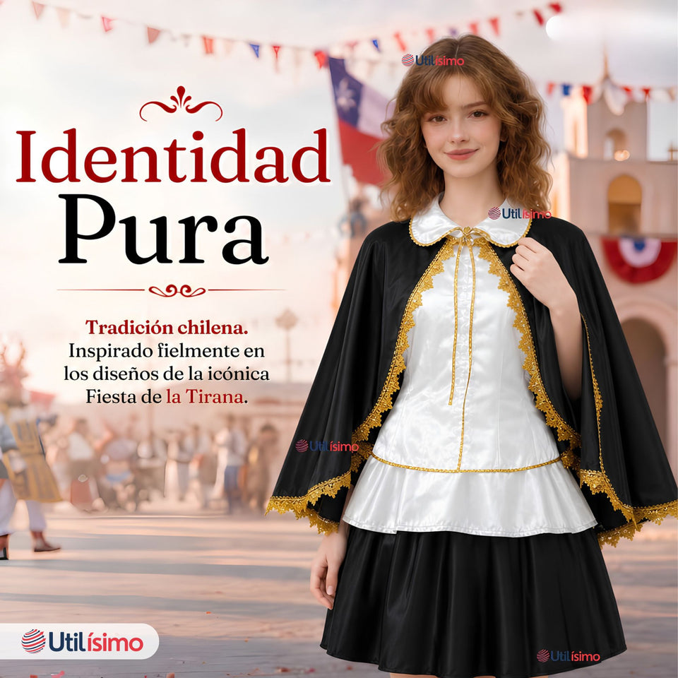 Traje Tirana Diablada Negro 3 Piezas Juvenil Baile Típico Fiestas Patrias